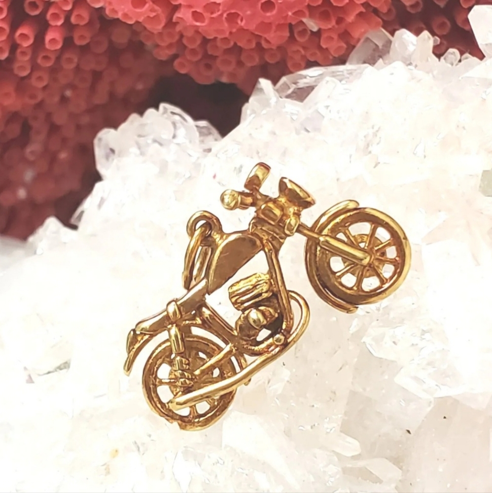 Vintage 14k Yellow Gold Motorcycle Bike Charm Pendant  2.49 GR Signed 3D BS1